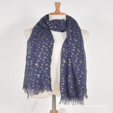 Best fashion women much longer wider blue color print gold polka dots 100% iceland wool viscose poncho scarf wool shawl